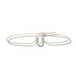 1/10 CT. T.W. Diamond "U" Initial Bracelet in 10K Gold - 7.5"