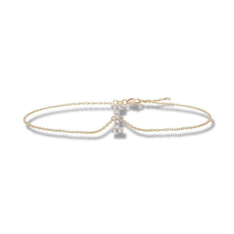Main Image 1 of 1/10 CT. T.W. Diamond "I" Initial Bracelet in 10K Gold - 7.5"
