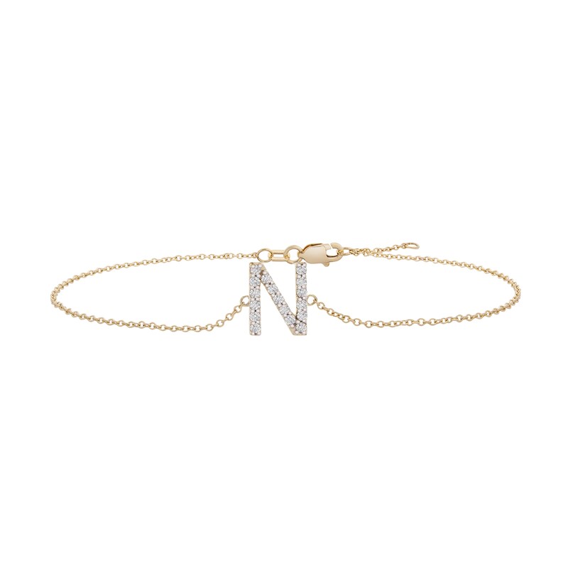 Main Image 1 of 1/10 CT. T.W. Diamond "N" Initial Bracelet in 10K Gold - 7.5"