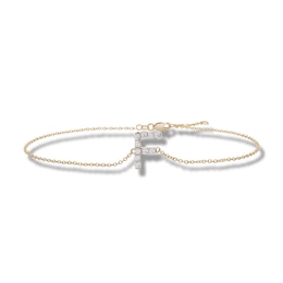 1/10 CT. T.W. Diamond "F" Initial Bracelet in 10K Gold - 7.5"