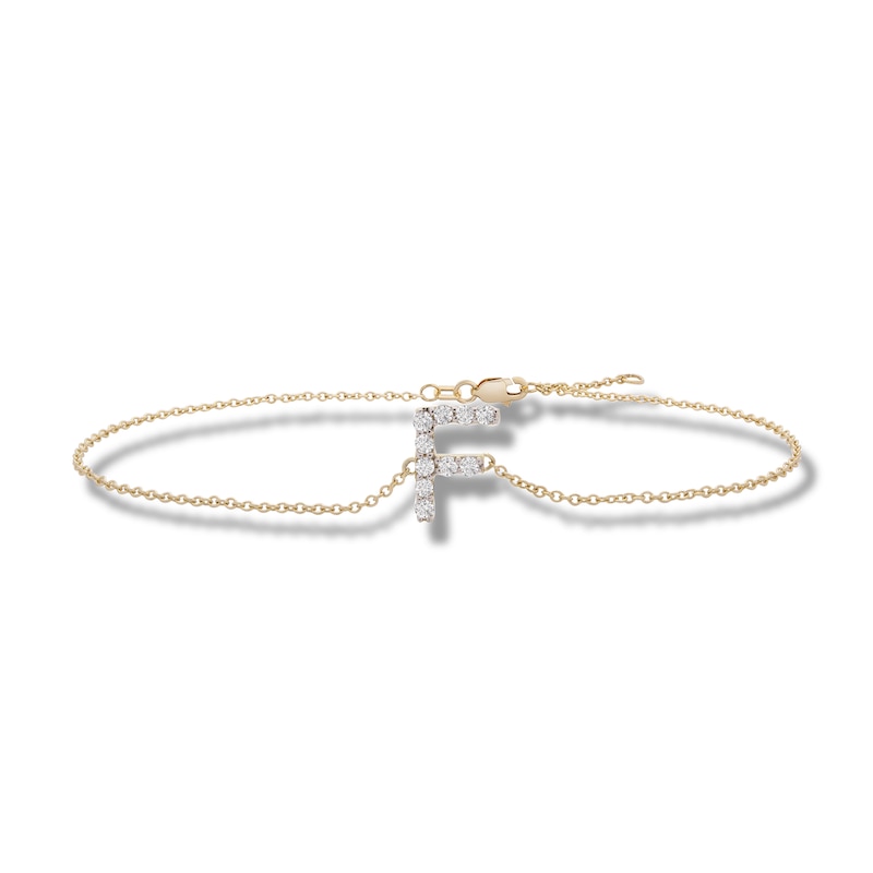 Main Image 1 of 1/10 CT. T.W. Diamond "F" Initial Bracelet in 10K Gold - 7.5"