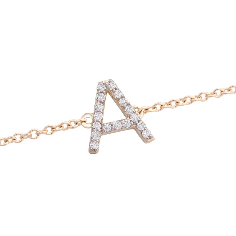 Main Image 2 of 1/10 CT. T.W. Diamond "A" Initial Bracelet in 10K Gold - 7.5"