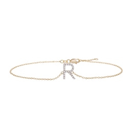 1/10 CT. T.W. Diamond "R" Initial Bracelet in 10K Gold - 7.5"