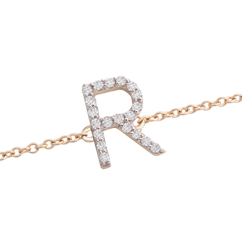 Main Image 2 of 1/10 CT. T.W. Diamond "R" Initial Bracelet in 10K Gold - 7.5"