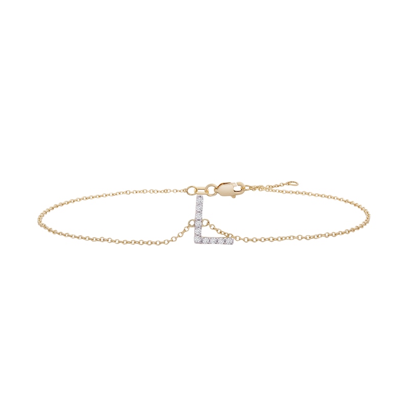 Main Image 1 of 1/10 CT. T.W. Diamond "L" Initial Bracelet in 10K Gold - 7.5"