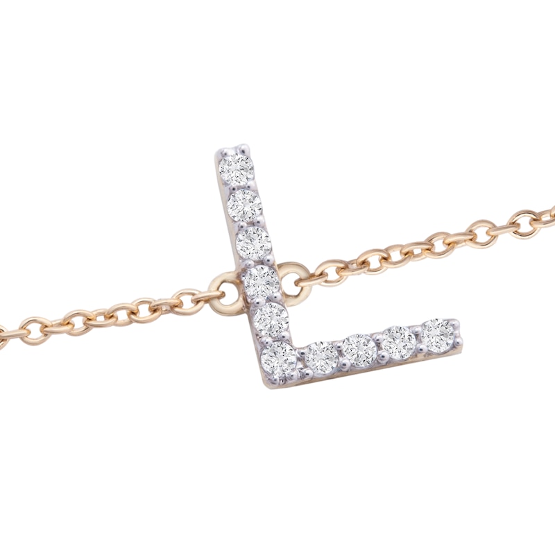 Main Image 2 of 1/10 CT. T.W. Diamond "L" Initial Bracelet in 10K Gold - 7.5"