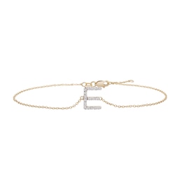 1/10 CT. T.W. Diamond "E" Initial Bracelet in 10K Gold - 7.5"