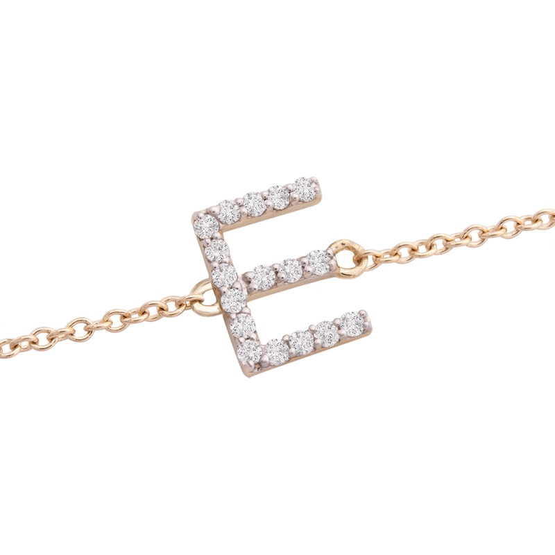 Main Image 2 of 1/10 CT. T.W. Diamond "E" Initial Bracelet in 10K Gold - 7.5"