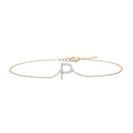 1/10 CT. T.W. Diamond "P" Initial Bracelet in 10K Gold - 7.5"