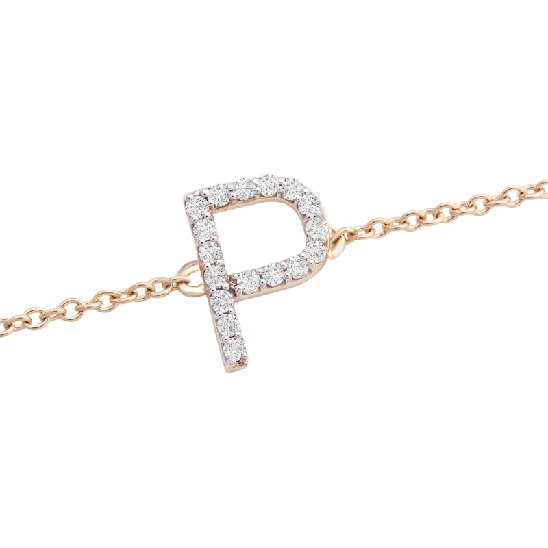 Main Image 2 of 1/10 CT. T.W. Diamond "P" Initial Bracelet in 10K Gold - 7.5"