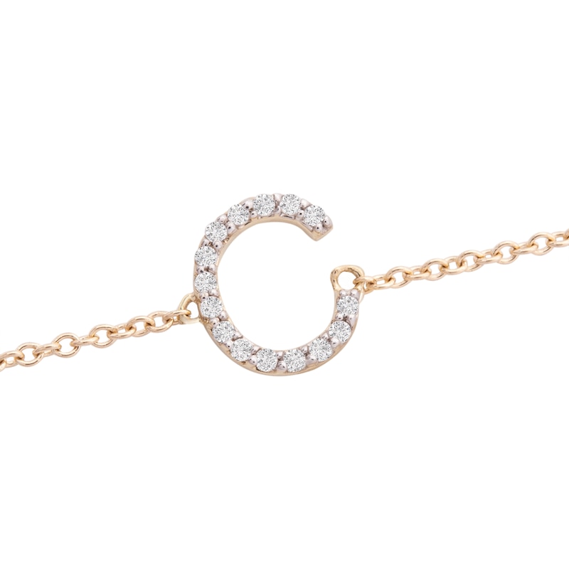 Main Image 2 of 1/10 CT. T.W. Diamond "C" Initial Bracelet in 10K Gold - 7.5"