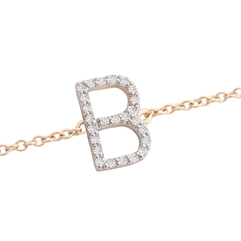 Main Image 2 of 1/10 CT. T.W. Diamond "B" Initial Bracelet in 10K Gold - 7.5"