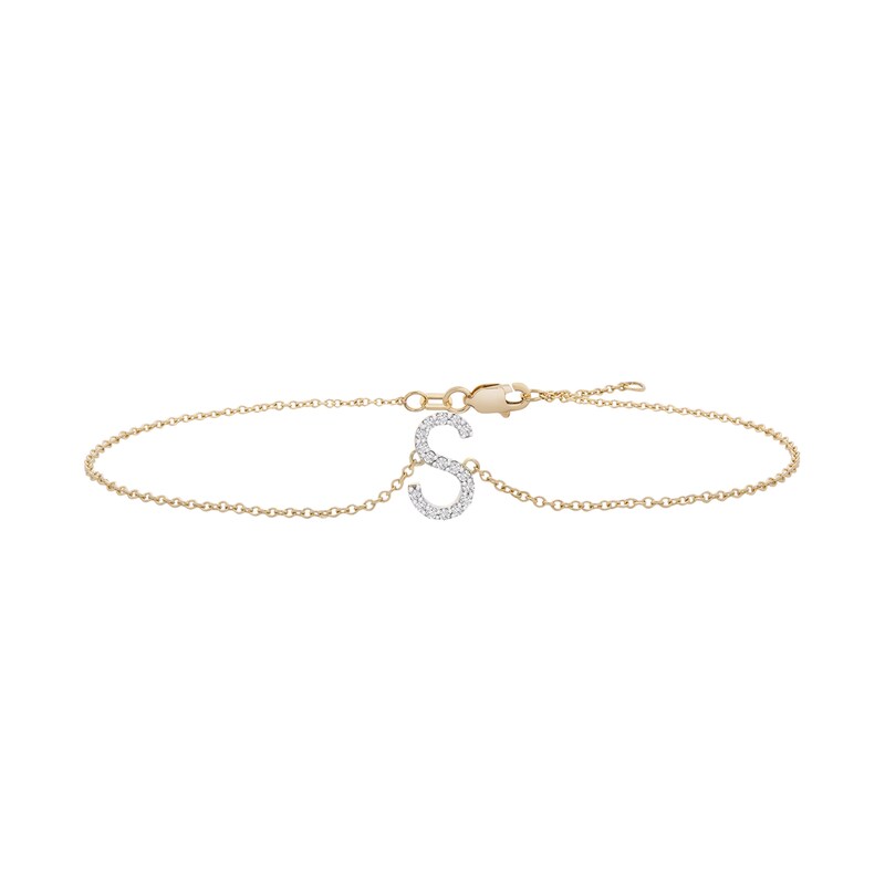 Main Image 1 of 1/10 CT. T.W. Diamond "S" Initial Bracelet in 10K Gold - 7.5"