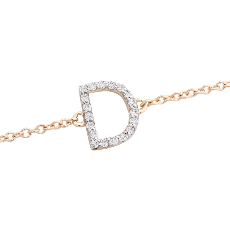 Main Image 2 of 1/10 CT. T.W. Diamond "D" Initial Bracelet in 10K Gold - 7.5"
