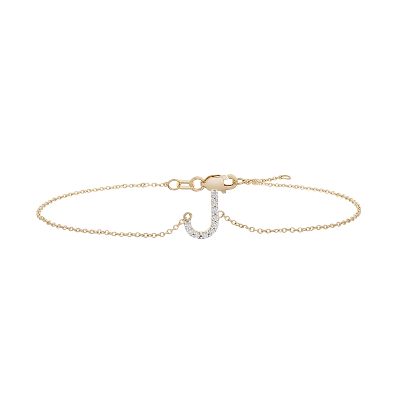 Main Image 1 of 1/10 CT. T.W. Diamond "J" Initial Bracelet in 10K Gold - 7.5"