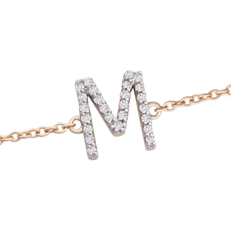 Main Image 2 of 1/10 CT. T.W. Diamond "M" Initial Bracelet in 10K Gold - 7.5"
