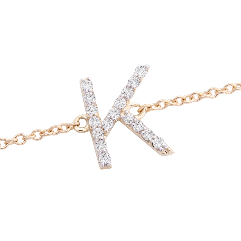 Main Image 2 of 1/10 CT. T.W. Diamond "K" Initial Bracelet in 10K Gold - 7.5"
