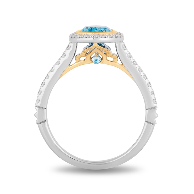 Main Image 4 of Enchanted Disney Jasmine Oval Swiss Blue Topaz and 1/4 CT. T.W. Diamond Frame Engagement Ring in 14K Two-Tone Gold