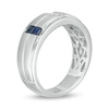Thumbnail Image 3 of Vera Wang Love Collection Men's 1/4 CT. T.W. Square-Cut Diamond and Blue Sapphire Wedding Band in 14K White Gold