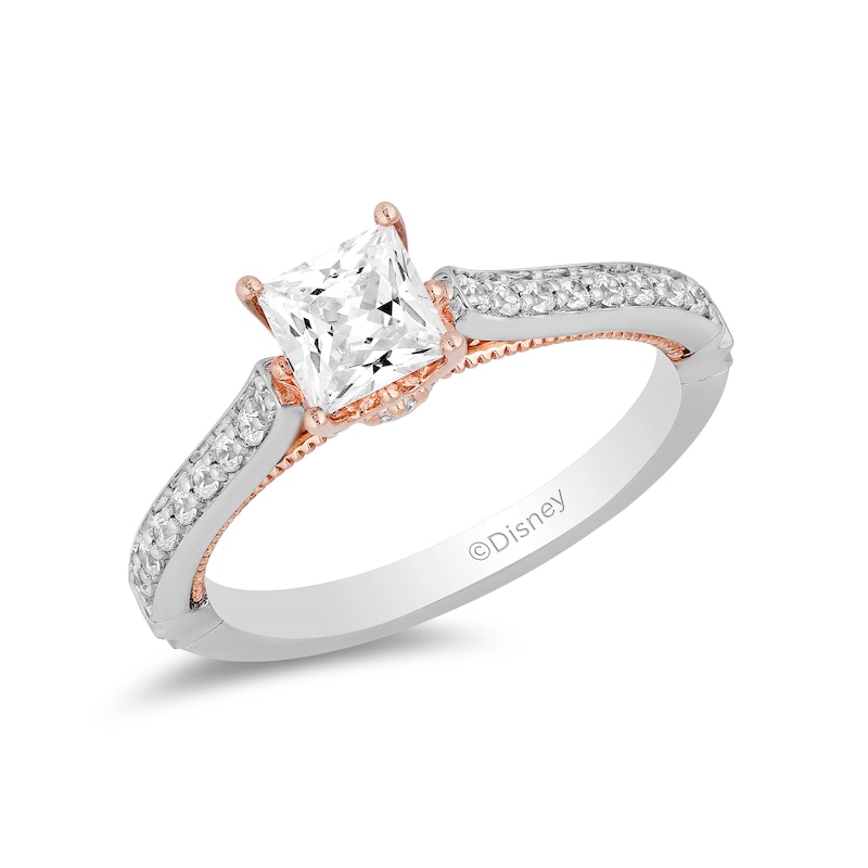 Main Image 1 of Enchanted Disney Princess 1 CT. T.W. Princess-Cut Diamond Engagement Ring in 14K Two-Tone Gold