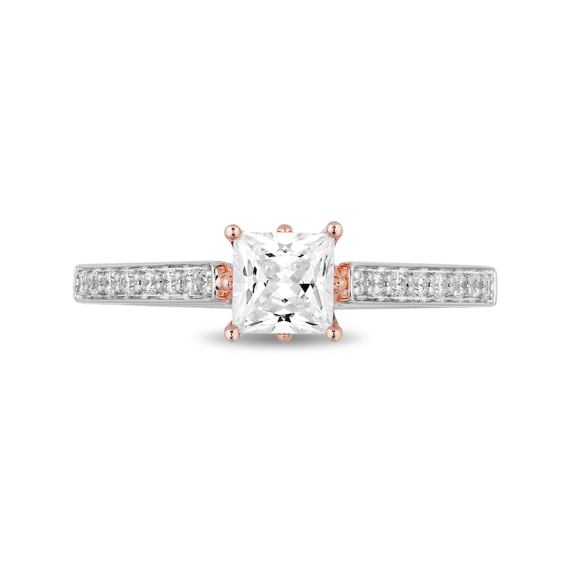 Main Image 3 of Enchanted Disney Princess 1 CT. T.W. Princess-Cut Diamond Engagement Ring in 14K Two-Tone Gold