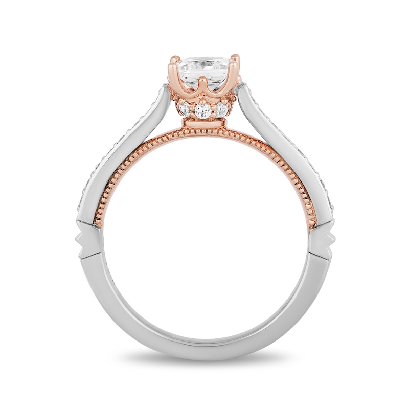 Main Image 4 of Enchanted Disney Princess 1 CT. T.W. Princess-Cut Diamond Engagement Ring in 14K Two-Tone Gold