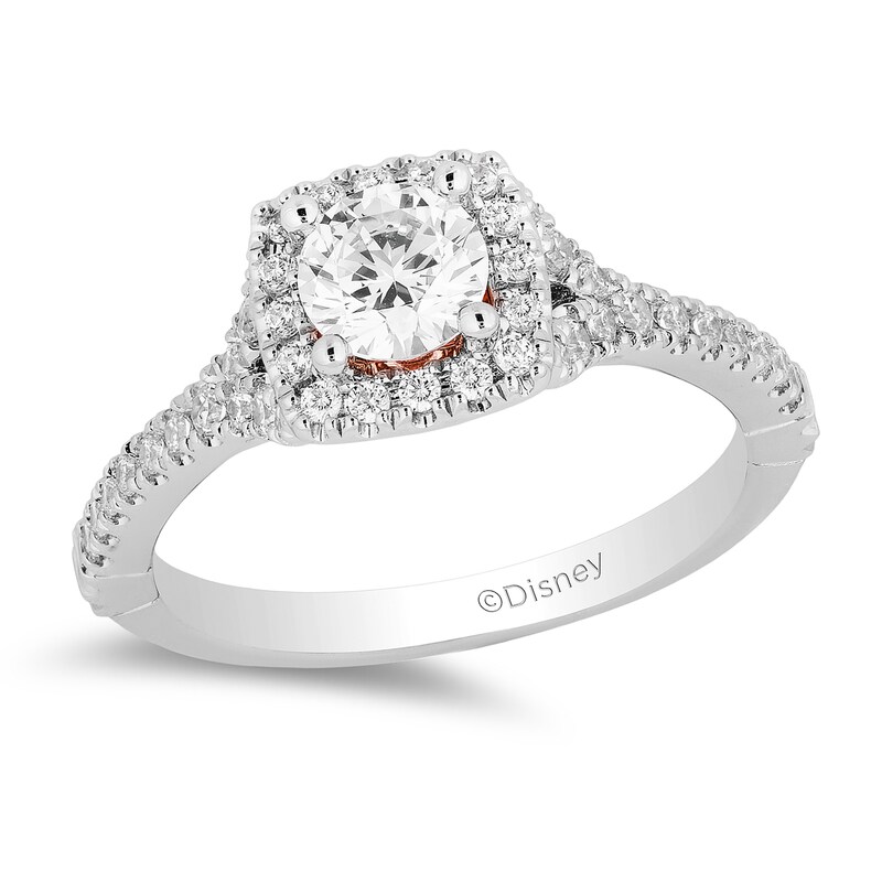 Main Image 1 of Enchanted Disney Ariel 3/4 CT. T.W. Diamond Cushion Frame Engagement Ring in 14K Two-Tone Gold