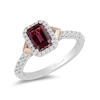 Thumbnail Image 1 of Enchanted Disney Mulan Emerald-Cut Rhodolite Garnet and 1/2 CT. T.W. Diamond Frame Engagement Ring in 14K Two-Tone Gold