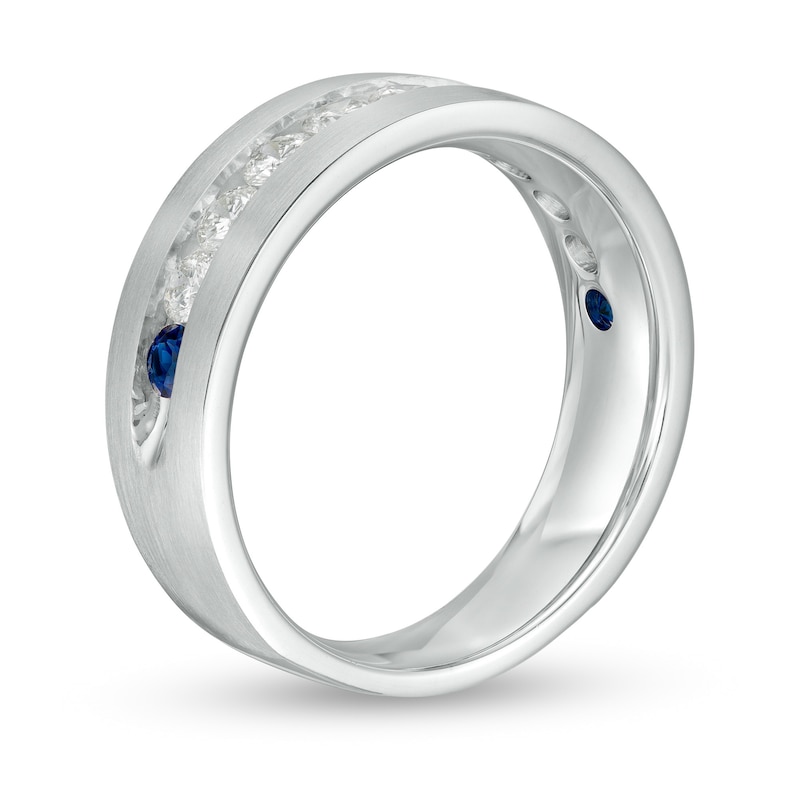 Main Image 3 of Vera Wang Men's 1 CT. T.W. Diamond and Blue Sapphire Eleven Stone Wedding Band in 14K White Gold