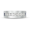 Thumbnail Image 4 of Vera Wang Men's 1 CT. T.W. Diamond and Blue Sapphire Eleven Stone Wedding Band in 14K White Gold