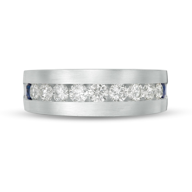 Main Image 4 of Vera Wang Men's 1 CT. T.W. Diamond and Blue Sapphire Eleven Stone Wedding Band in 14K White Gold