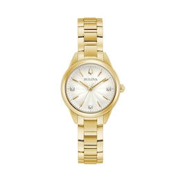 Ladies' Bulova Sutton Diamond Accent Gold-Tone Watch with White Dial (Model: 97P150)