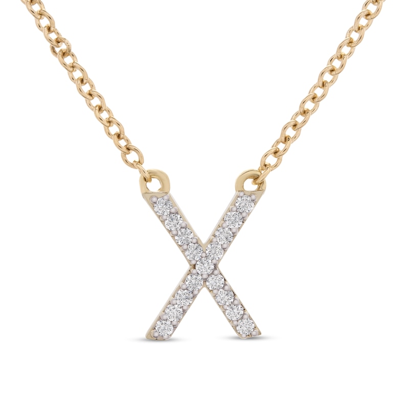 Main Image 1 of 1/10 CT. T.W. Diamond "X" Initial Necklace in 10K Gold - 17"