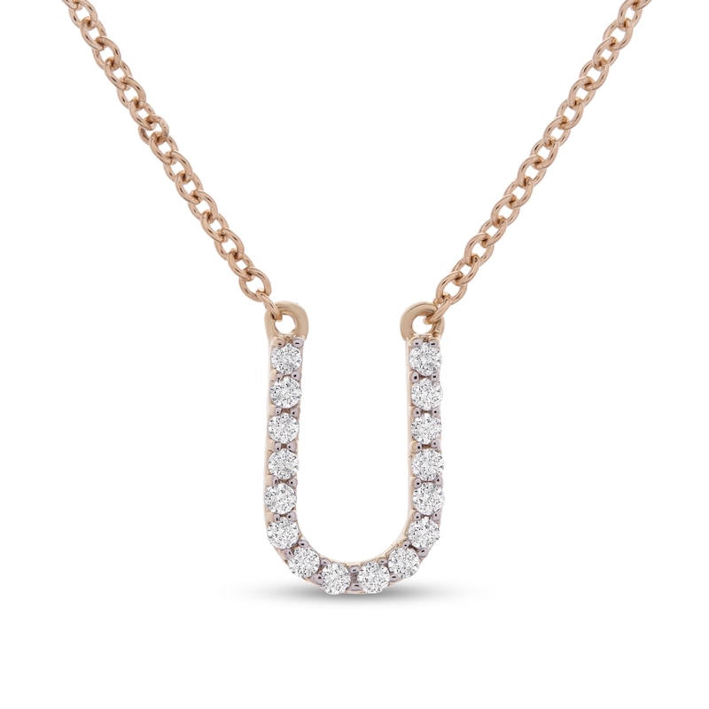 Main Image 1 of 1/10 CT. T.W. Diamond "U" Initial Necklace in 10K Gold - 17"