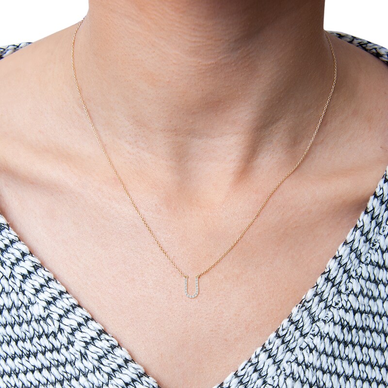 Main Image 2 of 1/10 CT. T.W. Diamond "U" Initial Necklace in 10K Gold - 17"
