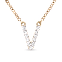 1/10 CT. T.W. Diamond "V" Initial Necklace in 10K Gold - 17"