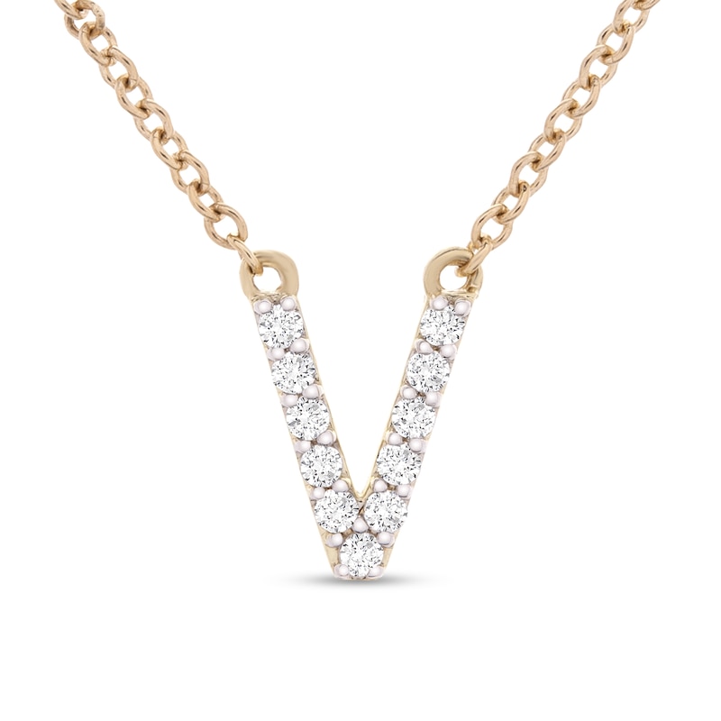 Main Image 1 of 1/10 CT. T.W. Diamond "V" Initial Necklace in 10K Gold - 17"