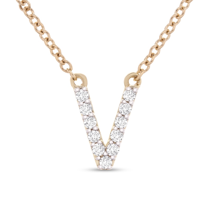 1/10 CT. T.W. Diamond V Initial Necklace in 10K Gold - 17