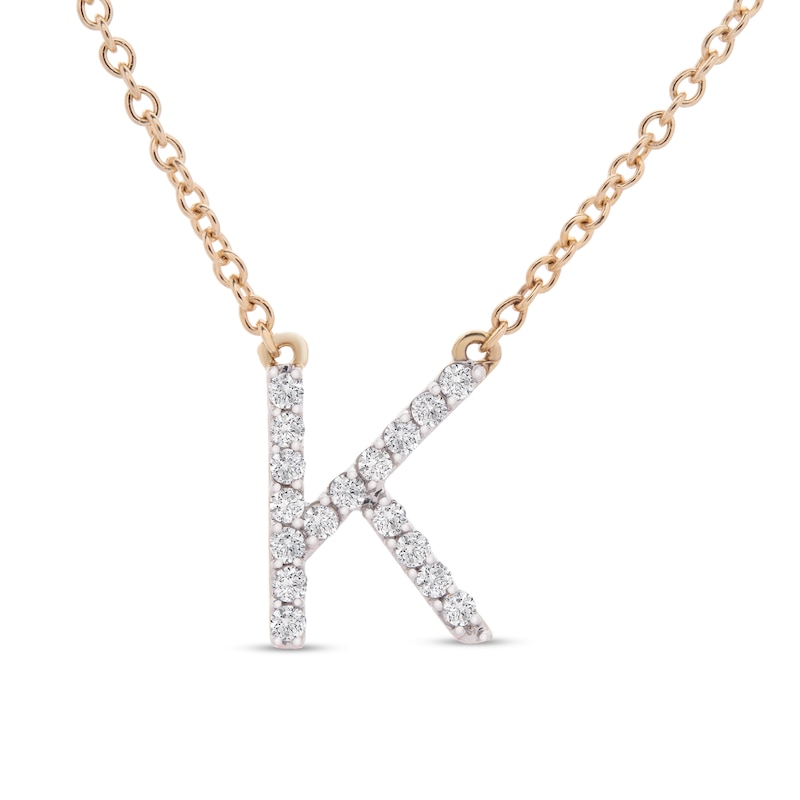 Main Image 1 of 1/10 CT. T.W. Diamond "K" Initial Necklace in 10K Gold - 17"