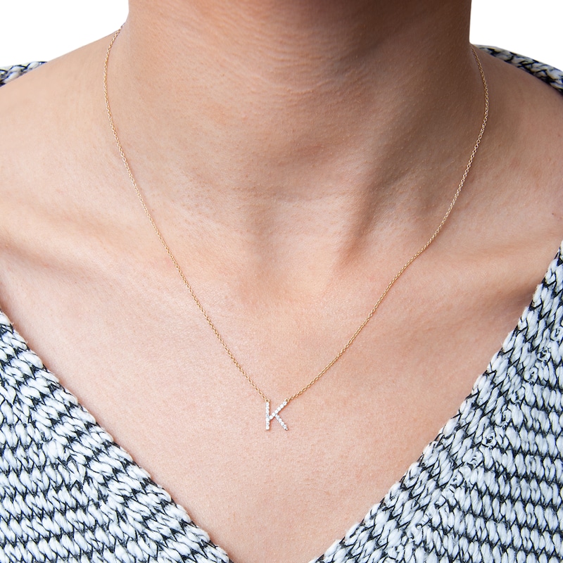 Main Image 2 of 1/10 CT. T.W. Diamond "K" Initial Necklace in 10K Gold - 17"