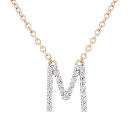 1/10 CT. T.W. Diamond "M" Initial Necklace in 10K Gold - 17"