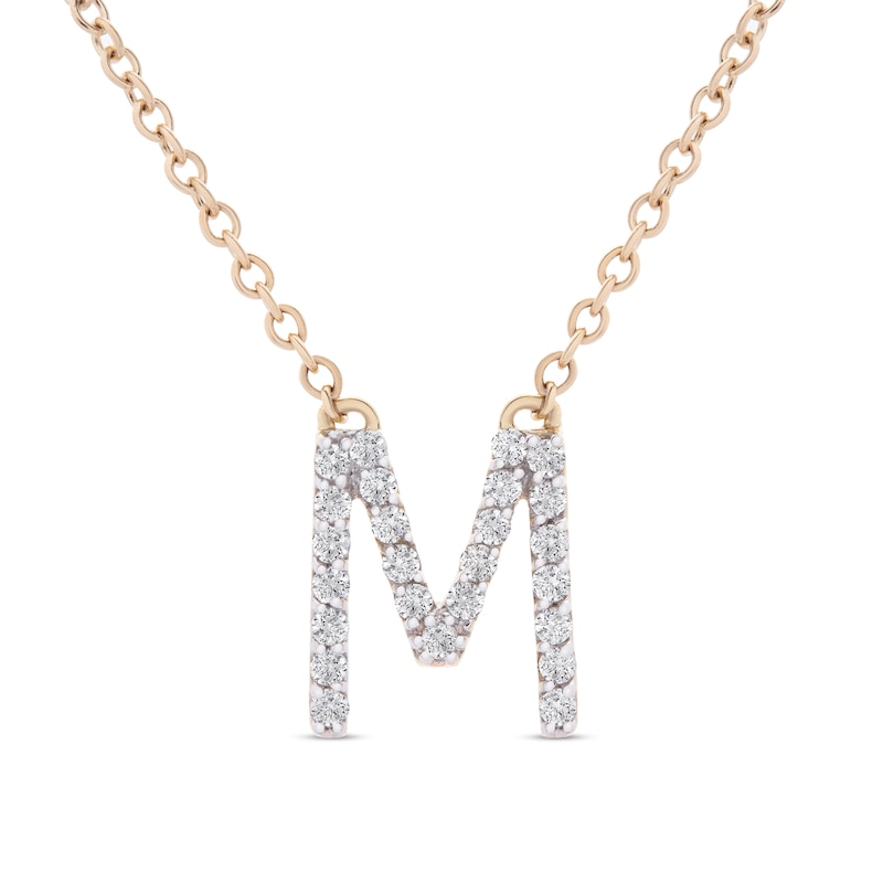 1/10 CT. T.W. Diamond "M" Initial Necklace in 10K Gold - 17"