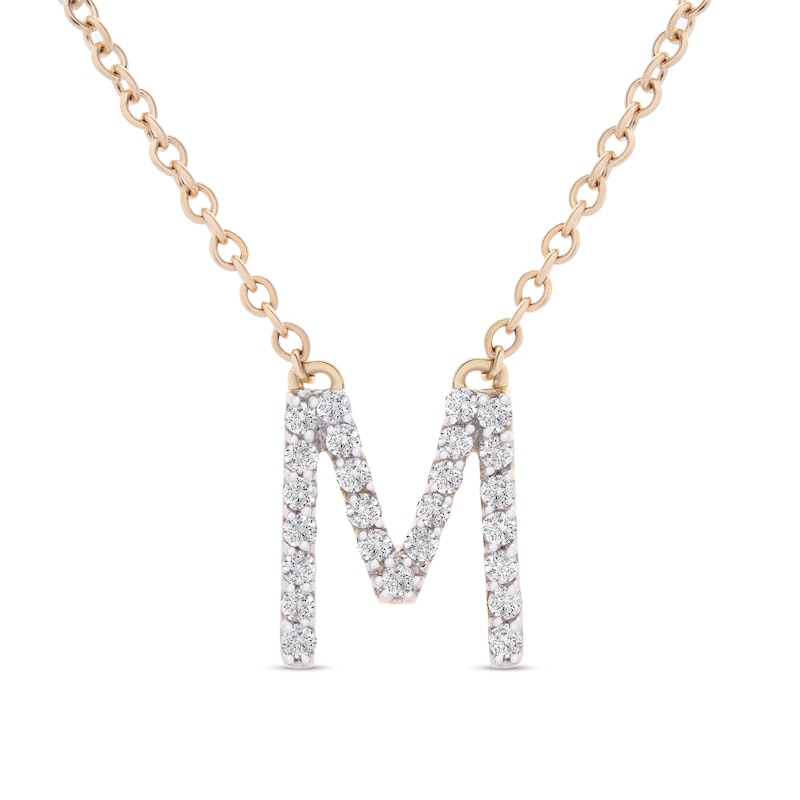 Main Image 1 of 1/10 CT. T.W. Diamond "M" Initial Necklace in 10K Gold - 17"