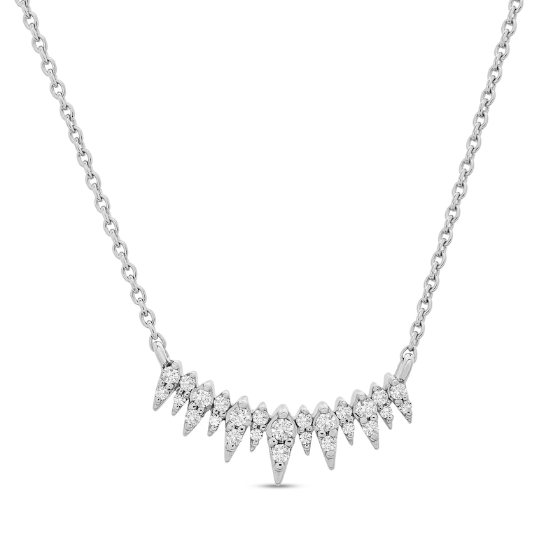 1/10 CT. T.W. Diamond Sunburst Curved Necklace in 10K White Gold - 17"