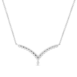 1/5 CT. T.W. Diamond Chevron Curved Bar Necklace in 10K White Gold - 17&quot;