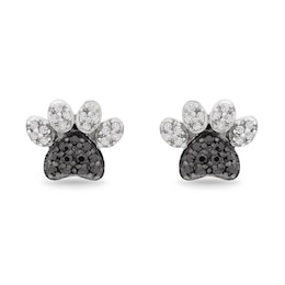 1/6 CT. T.W. Enhanced Black and White Diamond Paw Print Stud Earrings in Sterling Silver