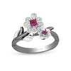 Thumbnail Image 0 of Enchanted Disney Mulan Live Action Rhodolite Garnet and 1/10 CT. T.W. Diamond Flower Ring in Sterling Silver