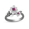 Thumbnail Image 1 of Enchanted Disney Mulan Live Action Rhodolite Garnet and 1/10 CT. T.W. Diamond Flower Ring in Sterling Silver