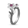 Thumbnail Image 2 of Enchanted Disney Mulan Live Action Rhodolite Garnet and 1/10 CT. T.W. Diamond Flower Ring in Sterling Silver
