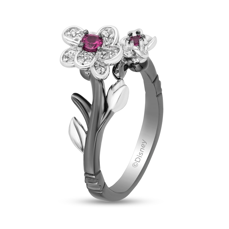 Main Image 2 of Enchanted Disney Mulan Live Action Rhodolite Garnet and 1/10 CT. T.W. Diamond Flower Ring in Sterling Silver
